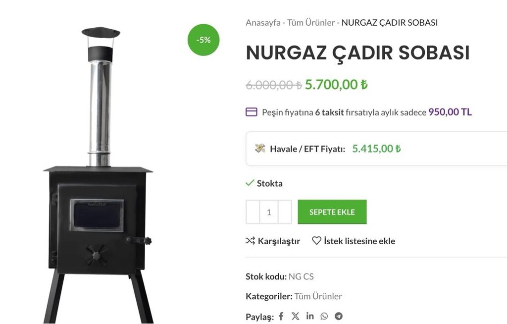 NURGAZ CAMPOUT 3x3 ÇADIR VE ŞÖMİNE SOBA - 6
