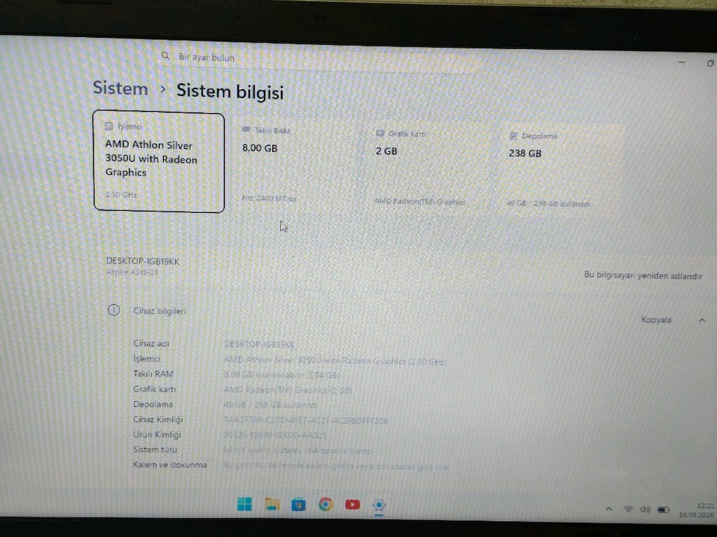 ACER 8GB DDR4 RAM 256GB M2SSD BATARYA SAĞLAM LAPTOP - 3