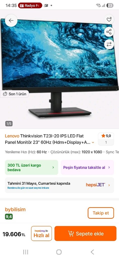 Lenovo 23" Monitör - 5