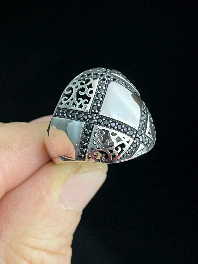 925 Ayar Gümüş Oksitli Geometrik Desenli Taşsız Erkek Yüzük – 7,5 Gram - 2