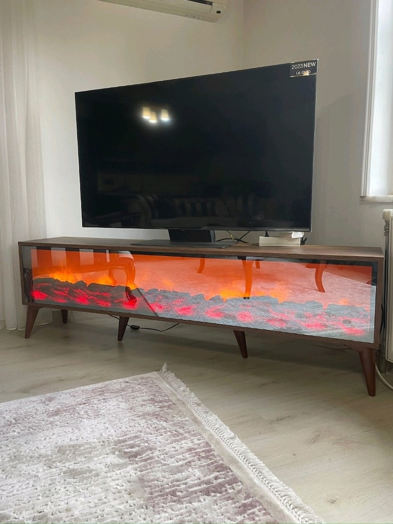 Şömineli TV Ünitesi | Modern Duvar Ünitesi | Şık ve Dekoratif TV Sehpa - 4