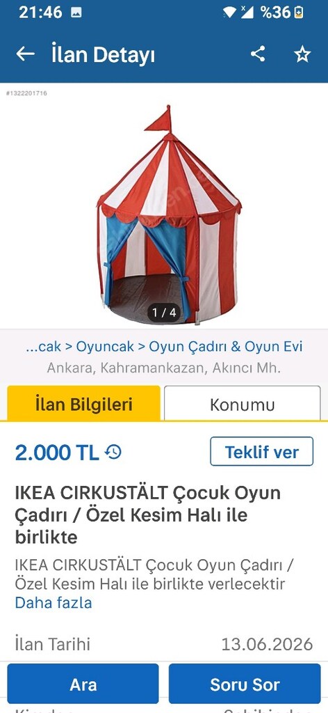 IKEA markası çadır sıfır 1kere kurulum yapıldı ihtiyaç fazlası - 6