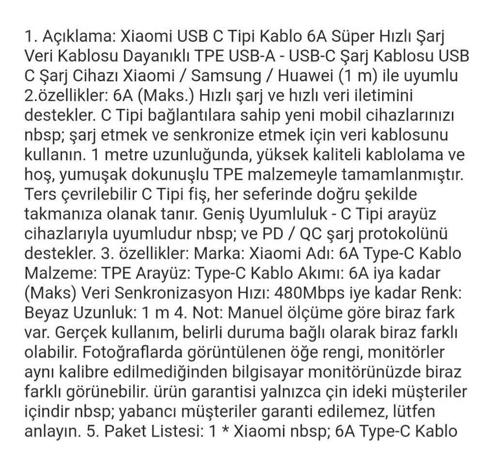 Xiaomi USB C Tipi Kablo 6A - 4