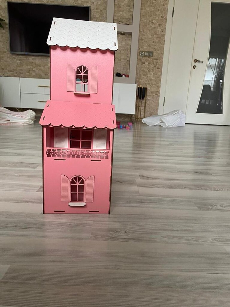 Pembe Ahşap Barbie Evi - 5