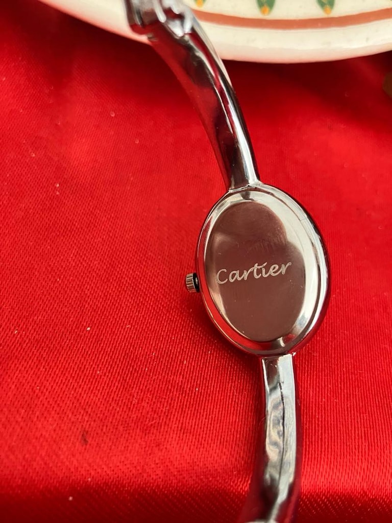 Cartier Oval siyah kadran Gümüş renk kelepçe kordon kadın Saat - 10