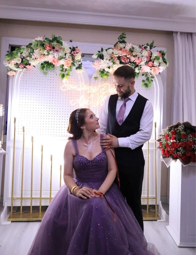Mor Tüllü Abiye Elbise Nişanlık - 3