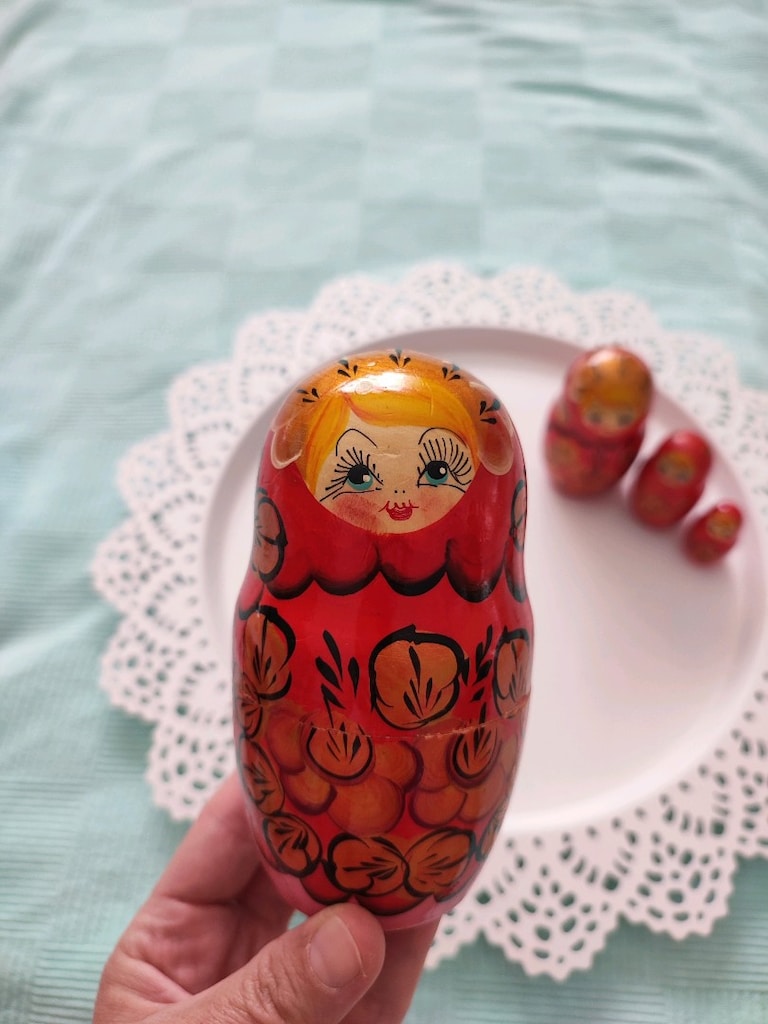 Ahşap 5 li matruşka bebek el boyama - 6