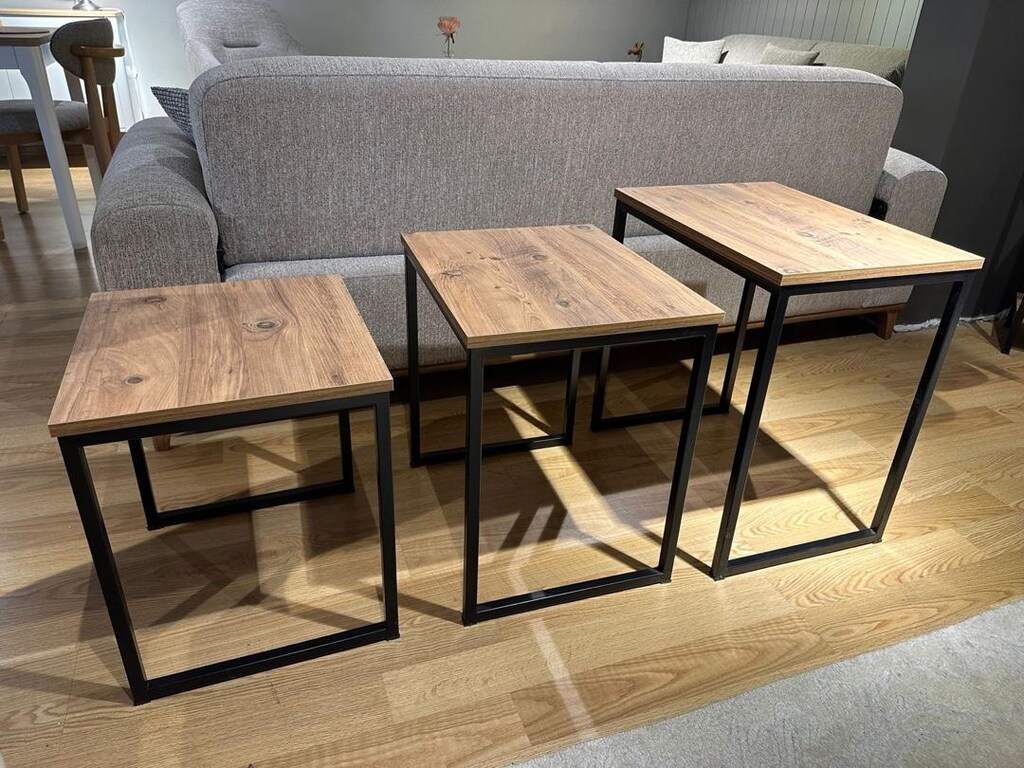 Sıfır..Üçlü Mdf Ahşap Cool C Sehpa - 2