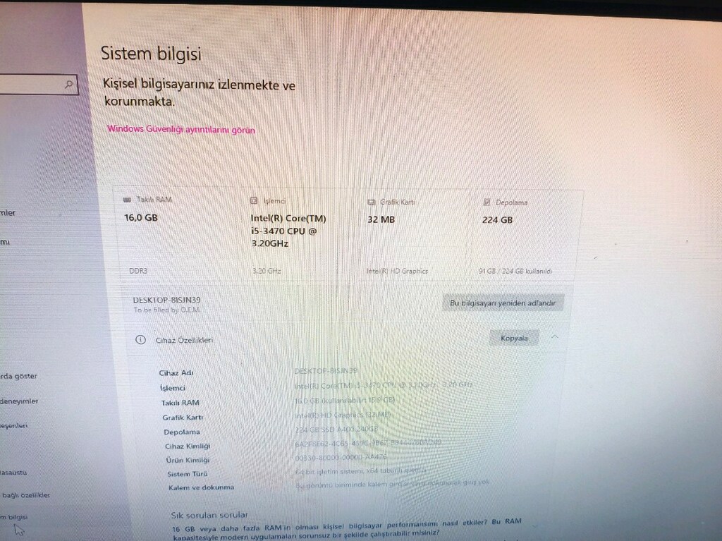 masaüstü bilgisayar 16gb ram i5 işlemci 240gb ssd - 4