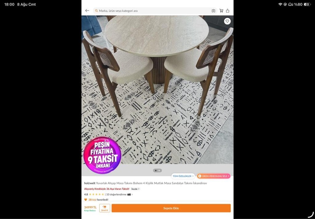 Holzwelt Masif Ahşap Hazeranlı Yuvarlak Yemek Masası Takımı - 7
