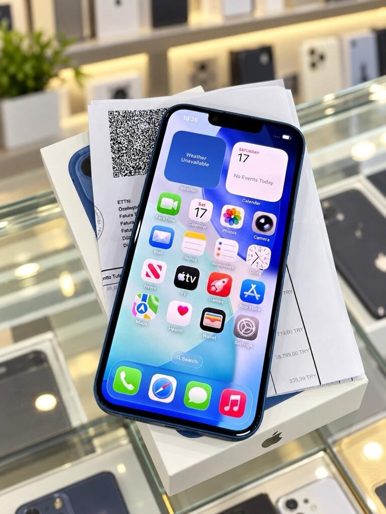 İPHONE 13 128 GB PİL SERVİS TEMİZ ORJINAL KUTU FATURA ŞARJ KILIF - 5
