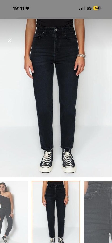 Yüksek Bel Siyah Denim Jean - 4