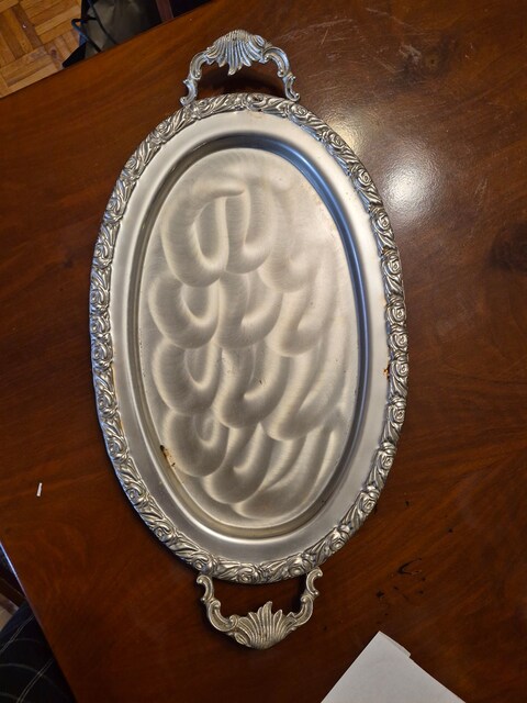 Metal Tepsi Sahte Gümüş 45x30 cm