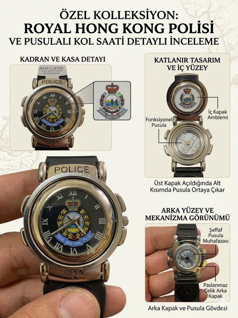 Etiketli Sıfır (NOS): 1990'lar Royal Hong Kong Police Gizli Pusulalı T - 2