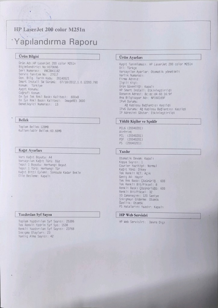 HP LaserJet Pro 200 Color M251n Renkli Lazer Yazıcı - 8