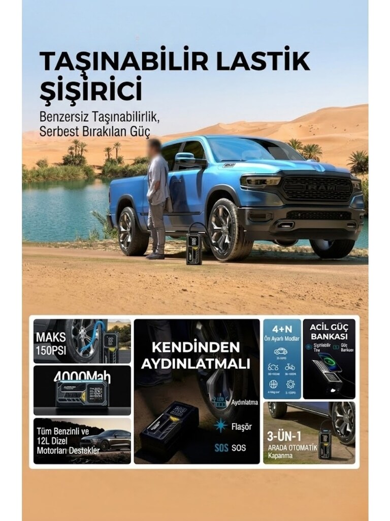 POWERBANK ÖZELLİKLİ ŞARJLI LASTİK ŞİŞİRME POMPA (SIFIR ÜRÜN) - 2