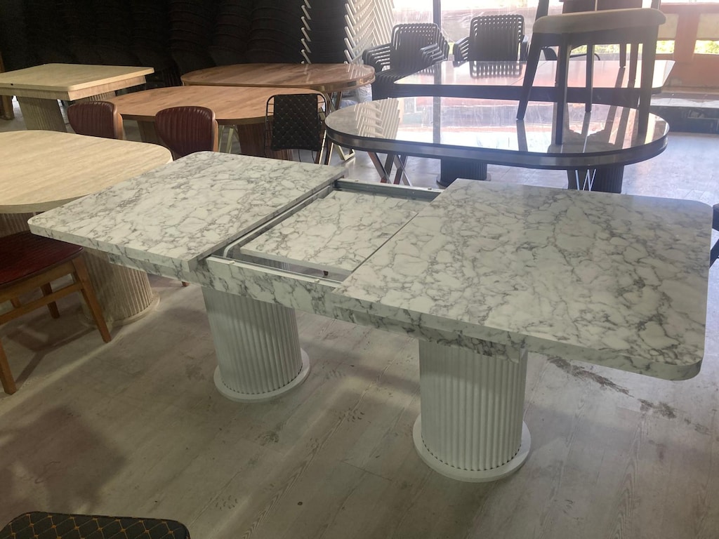 AÇILABİLİR ŞIK MERMER DESENLİ MASA BOHEM AYAK - 2