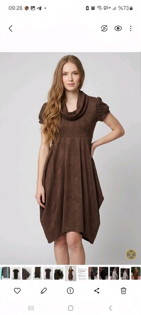 PUANE Süet Görünüm Drape Yaka Elbise