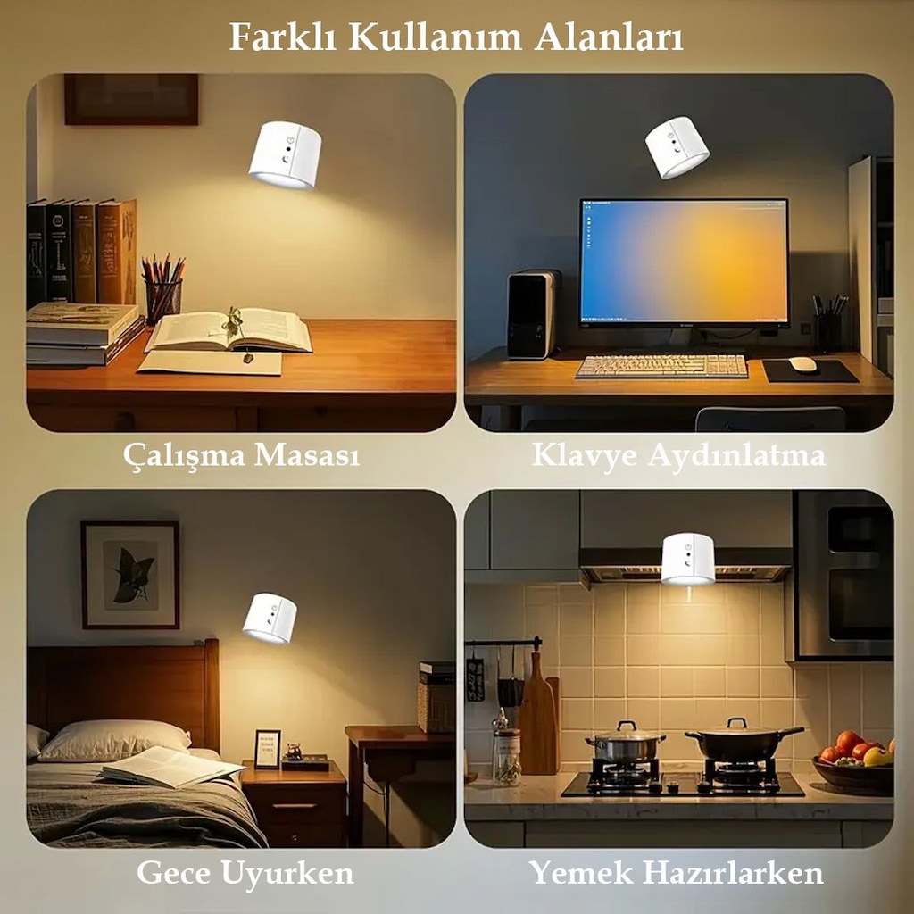 ŞARJLI DUVAR APLİK ÇALIŞMA LAMBASI 3000K-4000K-6500K(SİYAH RENK) - 3