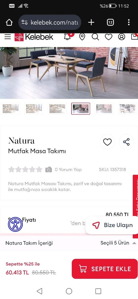KELEBEK MOBİLYA AĞAÇ NATURAL MASA TAKIMI - 10