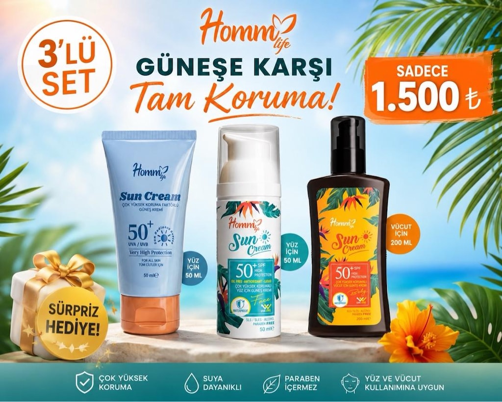 Kampanya Homm Life Güneş Kremi 3’lü Set SPF 50+ + Sürpriz Hediye