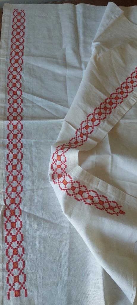 KANAVİCE ÖRTÜ DOKUMA KUMAŞ UZERI ELISI YİKANMADİ SANDIK SIFIR 95/90cm - 2