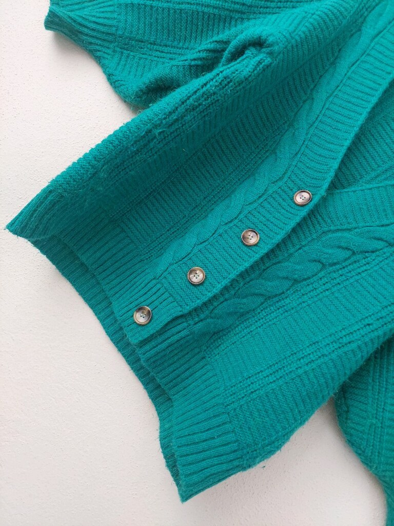 Vintage Stil Oversize Kesim V Yaka Yeşil Örgü Hırka - 3