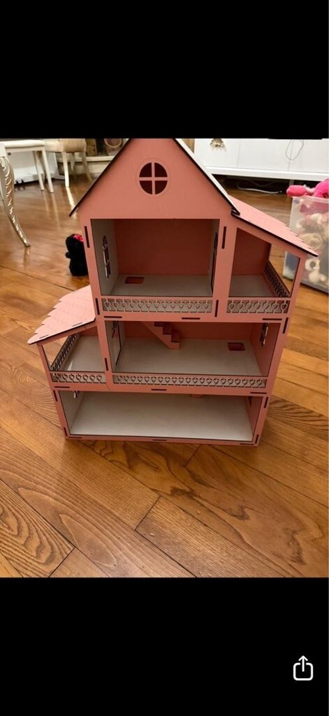 pembe beyaz ahşap oyuncak ev - 2