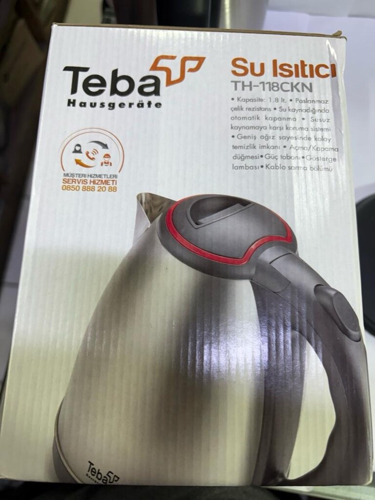 Teba Paslanmaz Çelik Su Isıtıcı 1.8 LT | Gizli Rezistans | 1500W - 7