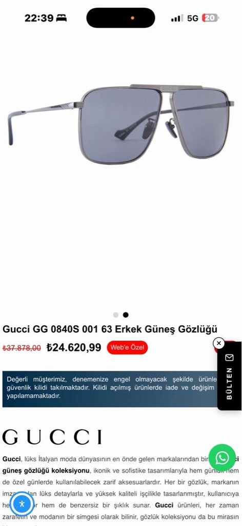 Gucci GG0840S 001 63 Erkek gözlüğü (orjinal) - 4