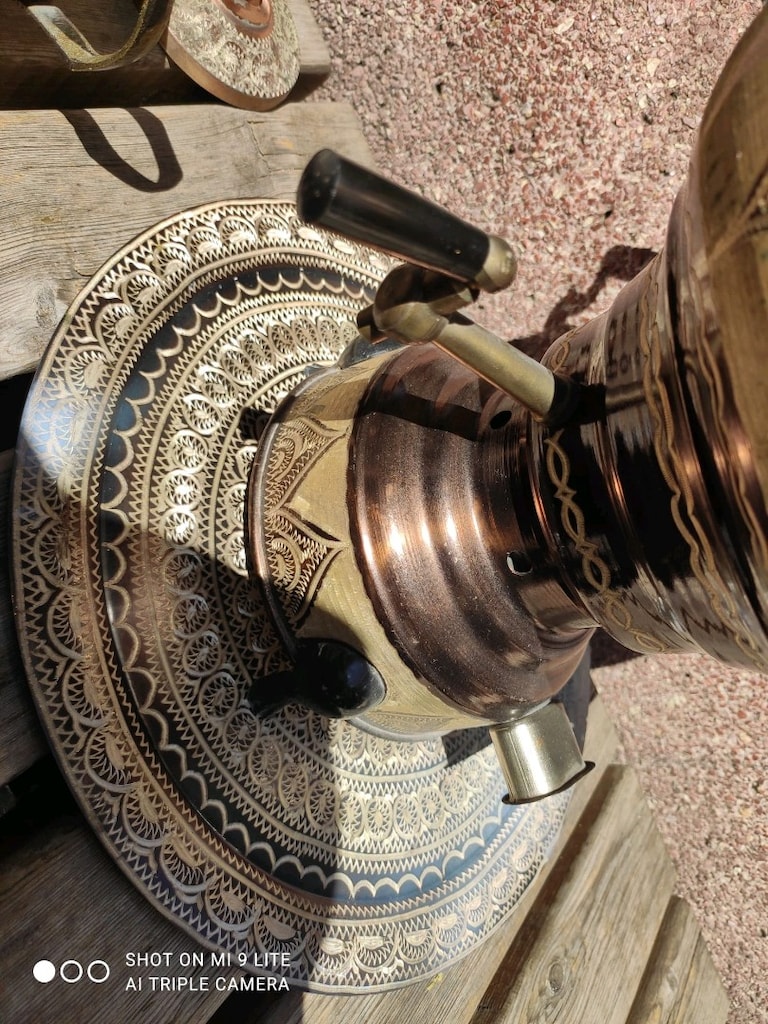 SIFIR - Hiç Kullanılmamış El İşçiliği Antika Elektrikli Bakır Semaver - 8