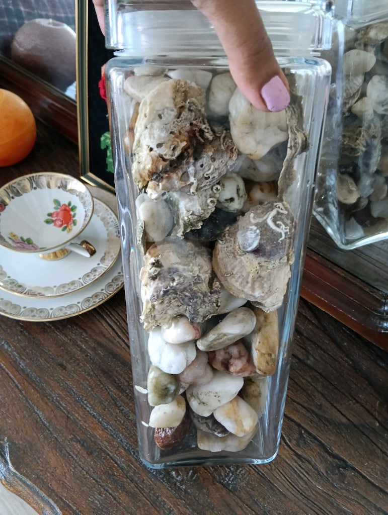 feansız büyük cam ve içi dolu deniz kabuğu ve taşları. marıne dekor - 3