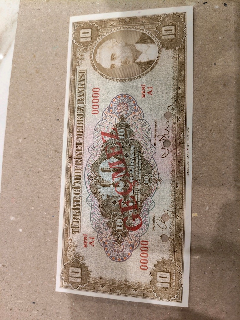 Nümizmatik Nadir Parça: 4. Emisyon 2. Tertip 10 Lira "Specimen" - 6