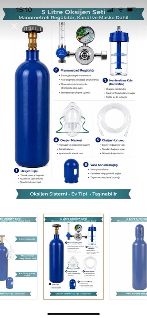 o2 tüpü 5 lt ve ekipmanları - 2