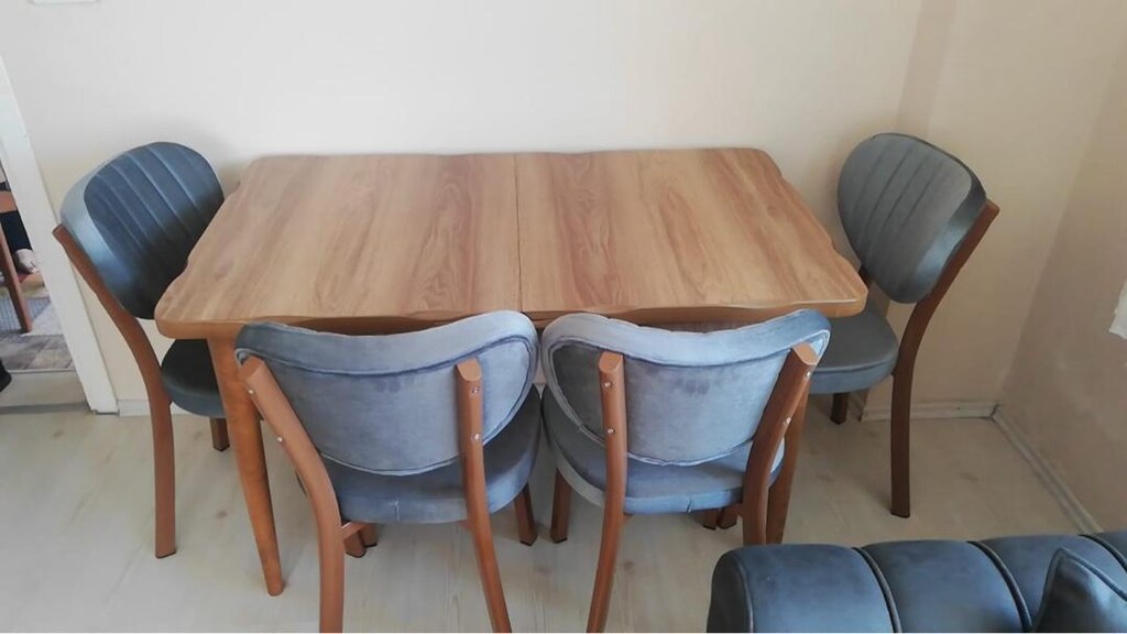 parlak mdf açılabilir yemek masası 4 sandelye - 2