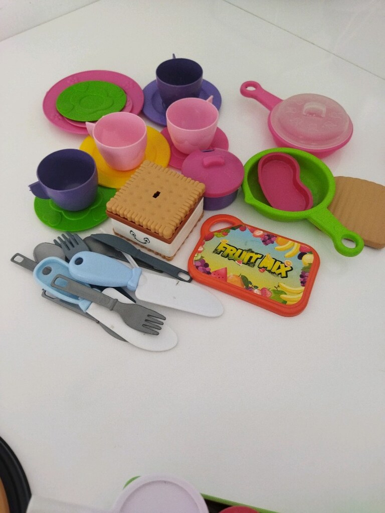 oyuncak hamburger, pizza kesilen meyve ve fincan takımı - 4
