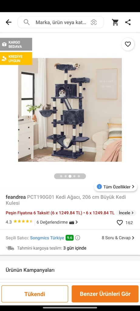 Feandrea XXL 206 cm çok katlı kedi ağacı / kedi tırmalama kulesi. - 4
