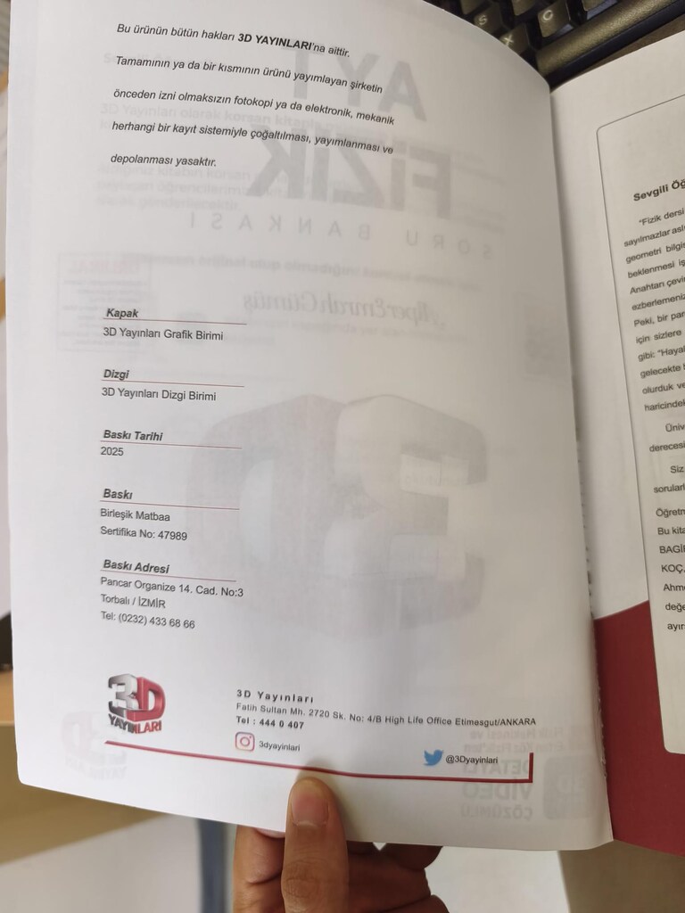 AYT Fizik Soru Bankası 3D Yayıncılık 2025 Basım - 2