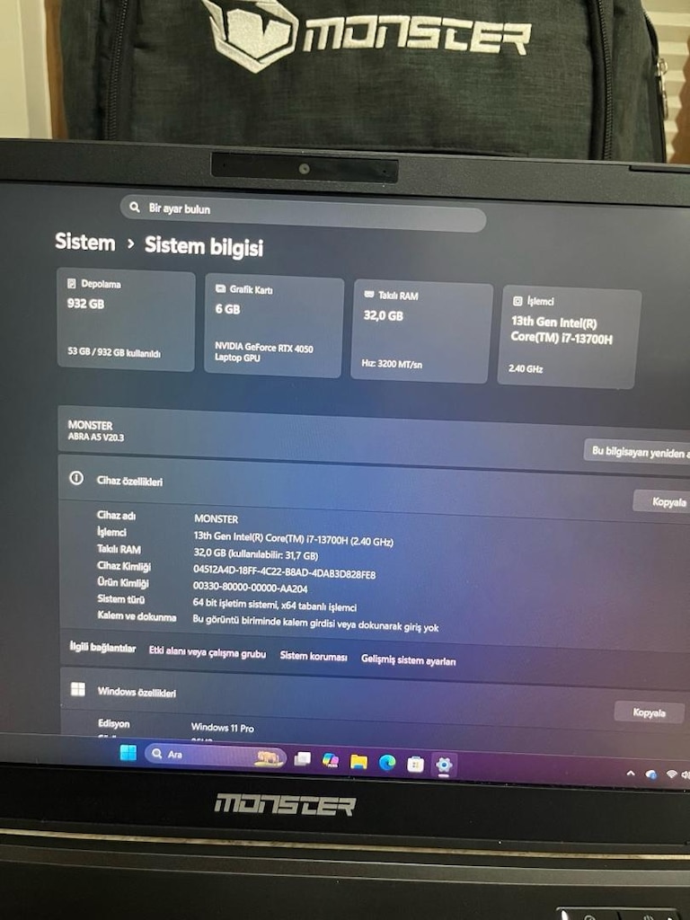 Monster Abra A5 v20.3.2 TAKASLI (i7 13700h rtx4050 32gbRam) - 10