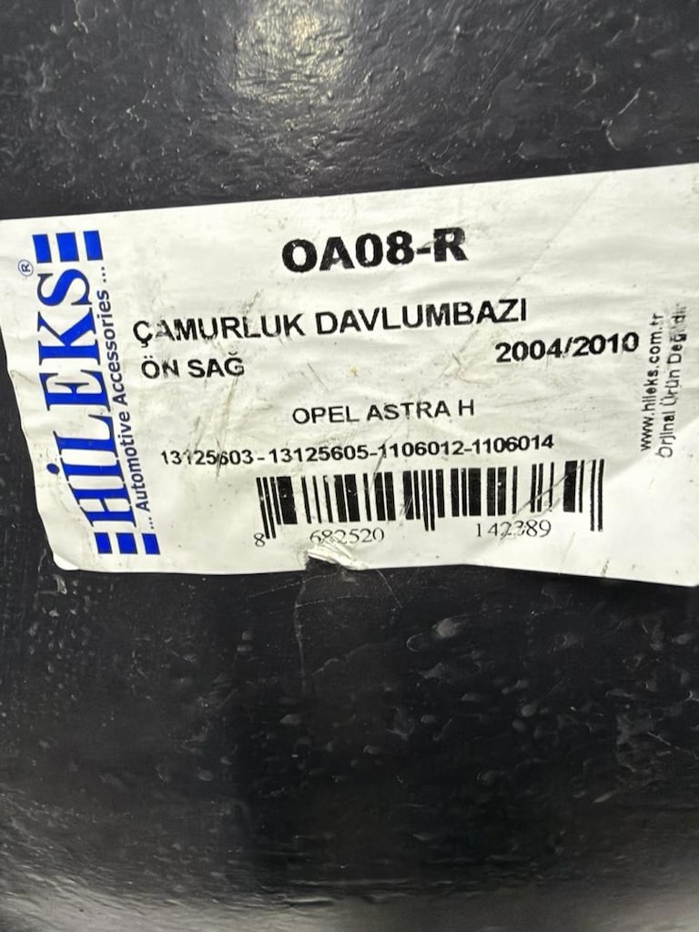 Opel astra H sağ ön çamurluk davlumbazı arka hileks marka 13125604 - 3