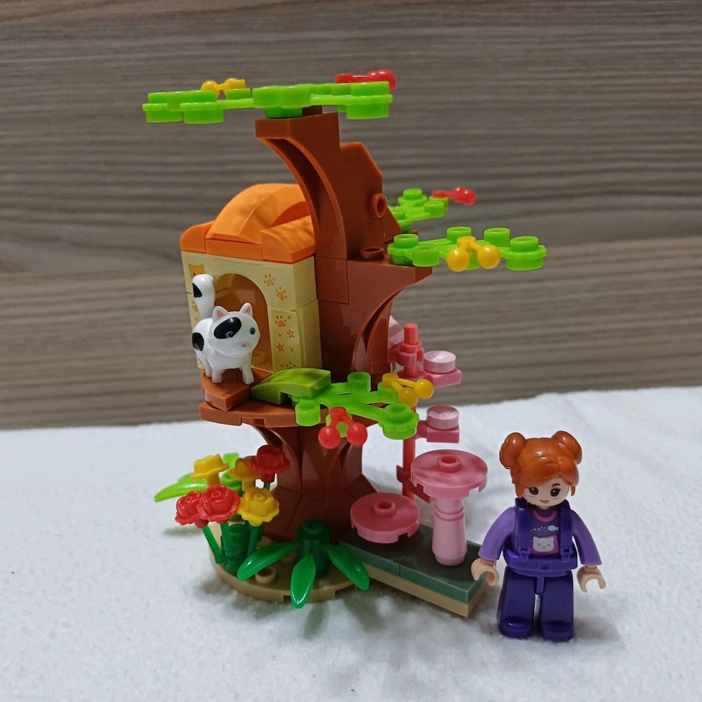 Kılavuzlu & Minifigürlü Kedi Yuvalı Ağaç Ev Yapı Blokları Seti - 6