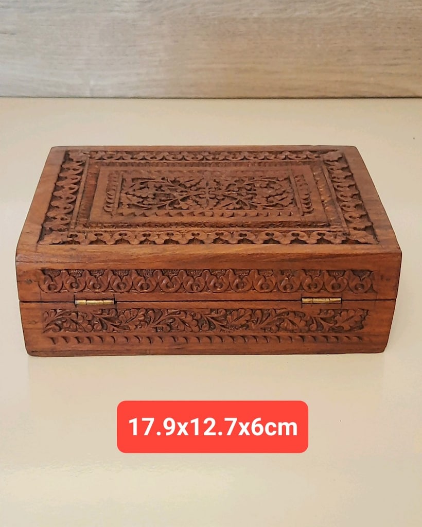 Antika Ahşap Oyma Takı Mücevher Kutusu - 5