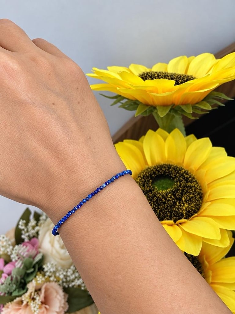 minimal kesim Lapis Lazuli Doğaltaş & gümüş bileklik - 3