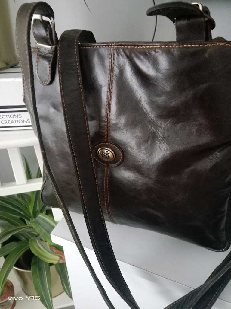 Gön Handmade %100 Hakiki Deri El Yapımı Vintage Omuz Çantası — görsel 2/5
