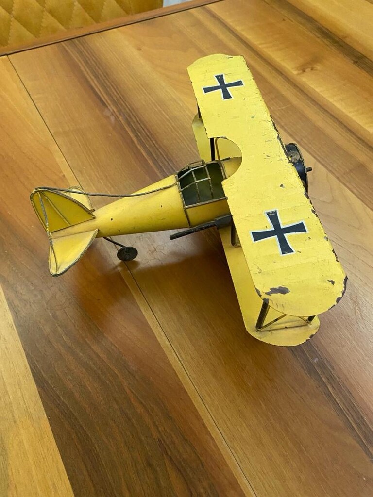 Vintage Metal Uçak Maketi – Dekoratif Çift Kanatlı Uçak - 3