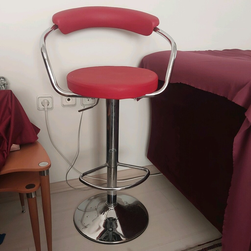 kırmızı bar sandalyesi ayarlana bilr dönen - 4
