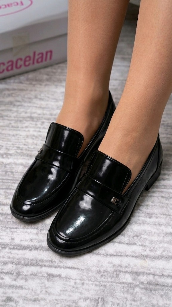 İtalyan Siyah Rugan Loafer Ayakkabı - 3