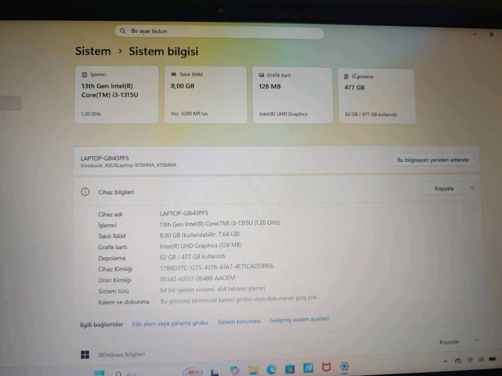 Asus VivaBook i3 13.Nesil Sıfır Gibi 8Ay+1yıl Garanti 8Ram 512ssd - 7