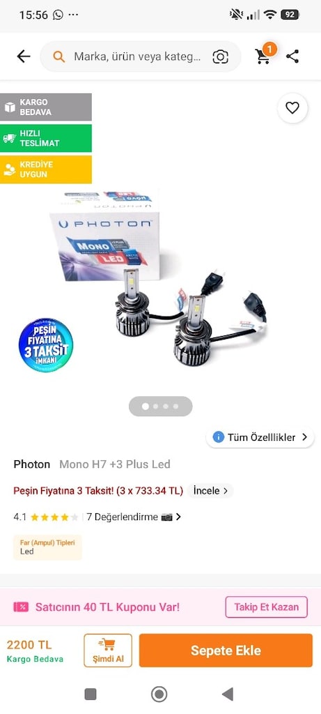 Photon Mono +3 Plus H7 LED Orijinal sıfır kutusunda - 6