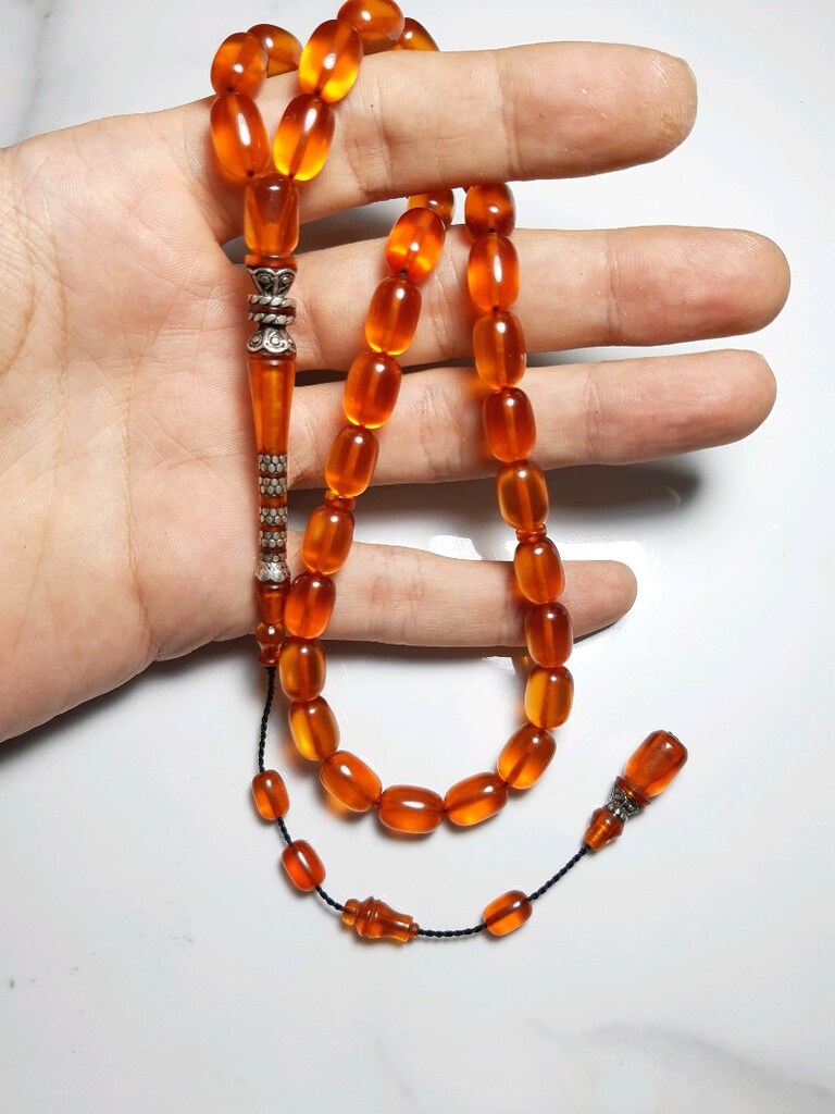 Gümüş İmame hitameli Zar kehribar tesbih - 4